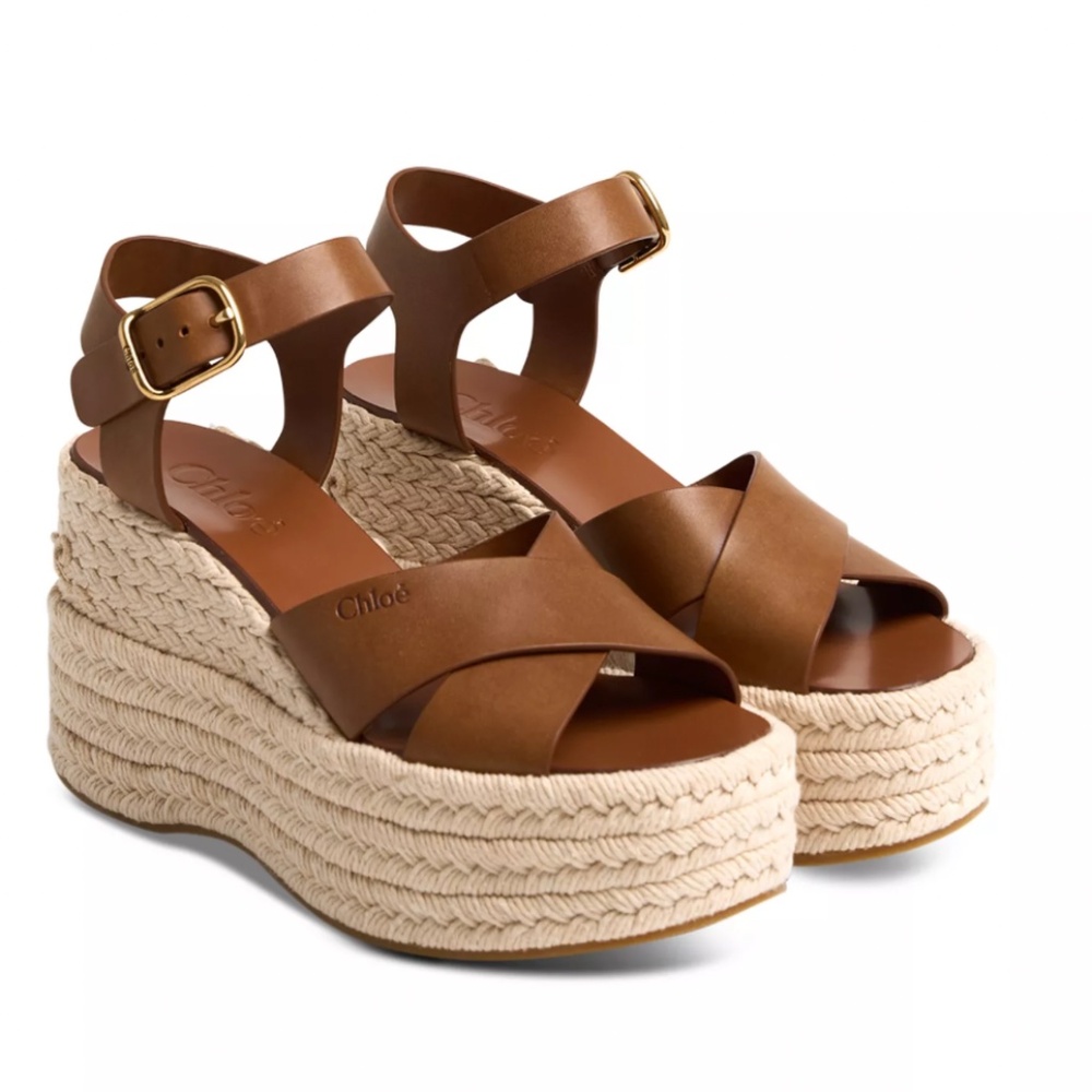 Chloé Brown Leather Espadrille Platform Sandals